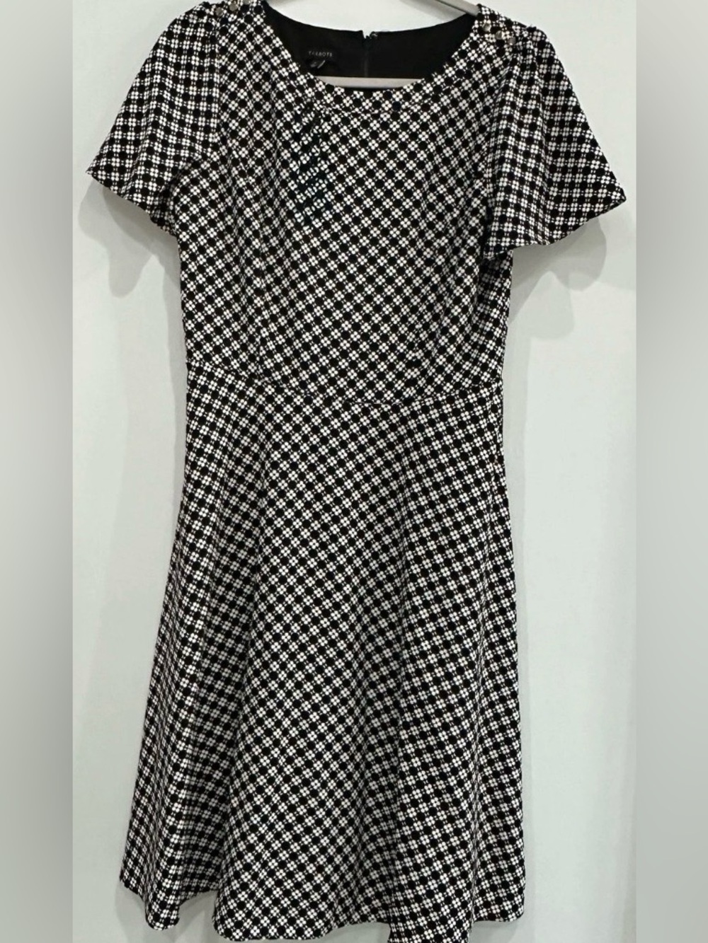 Talbots Black and White Short Sleeve Fit & Flare.Midi Dress